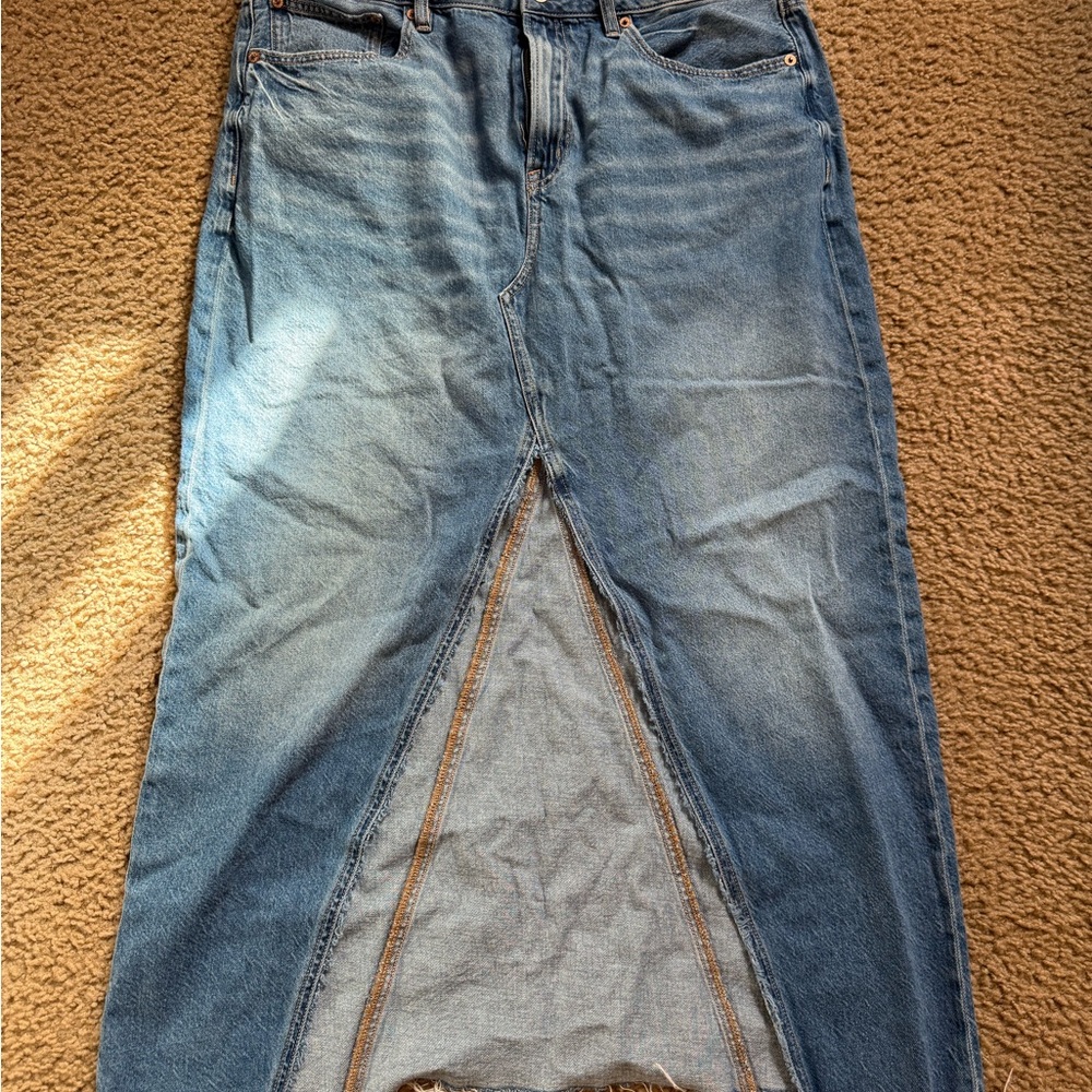 Denim Maxi Skirt with Front Slit